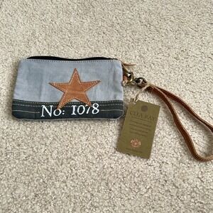 CLEA RAY Canvas Pouch Wristlet Star Applique No: 1078 Zip‎ Closure